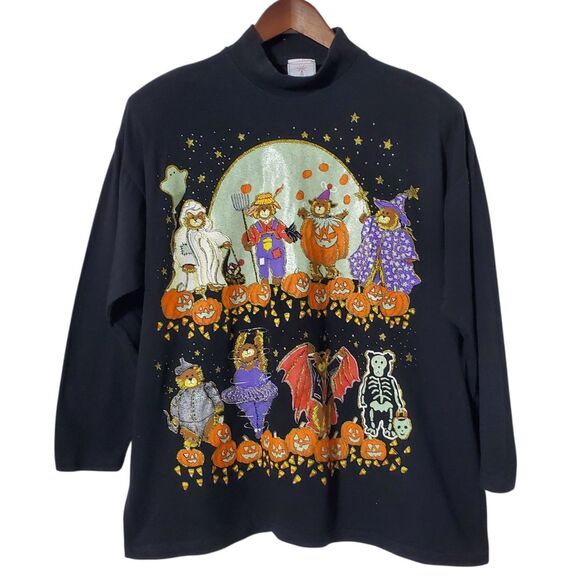 Vintage Halloween Sweatshirt KWBL ONE SIZE Spooky Bears 80s 90s Trick-or-Treat - Picture 1 of 10